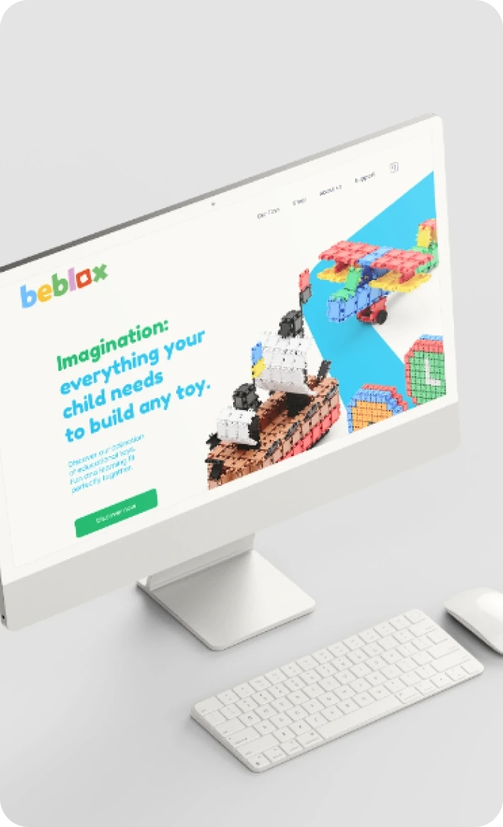 Beblox website on a desktop monitor