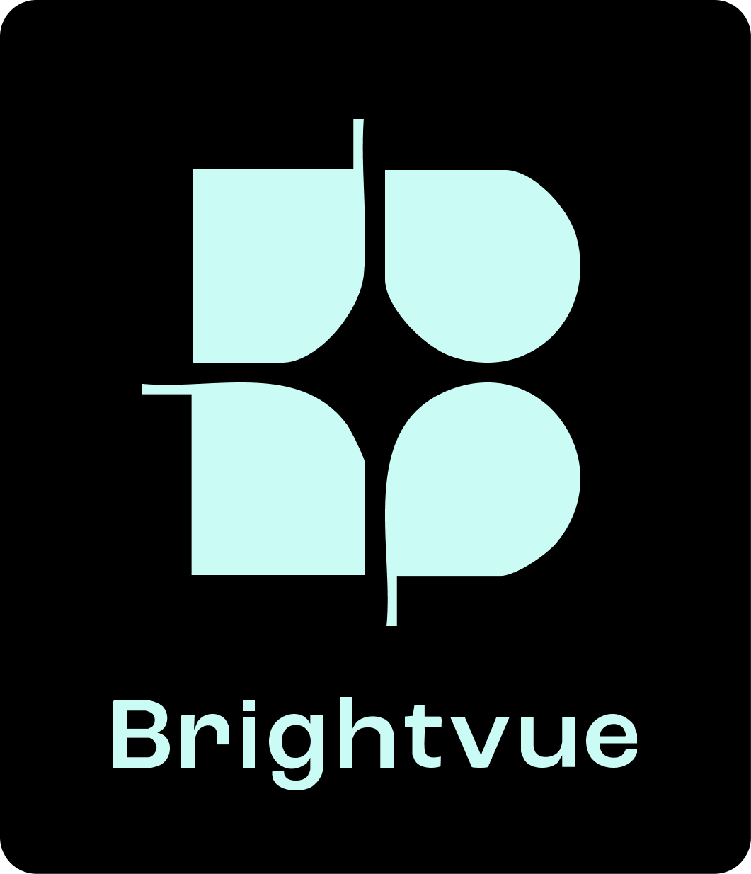 Brightvue logo in mint green on a black background