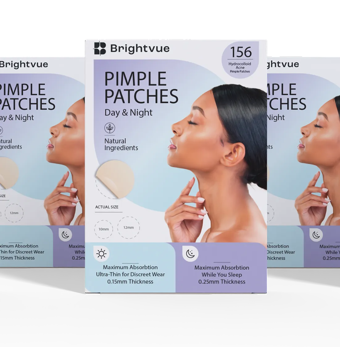 Three Brightvue Pimple Patches boxes side by side