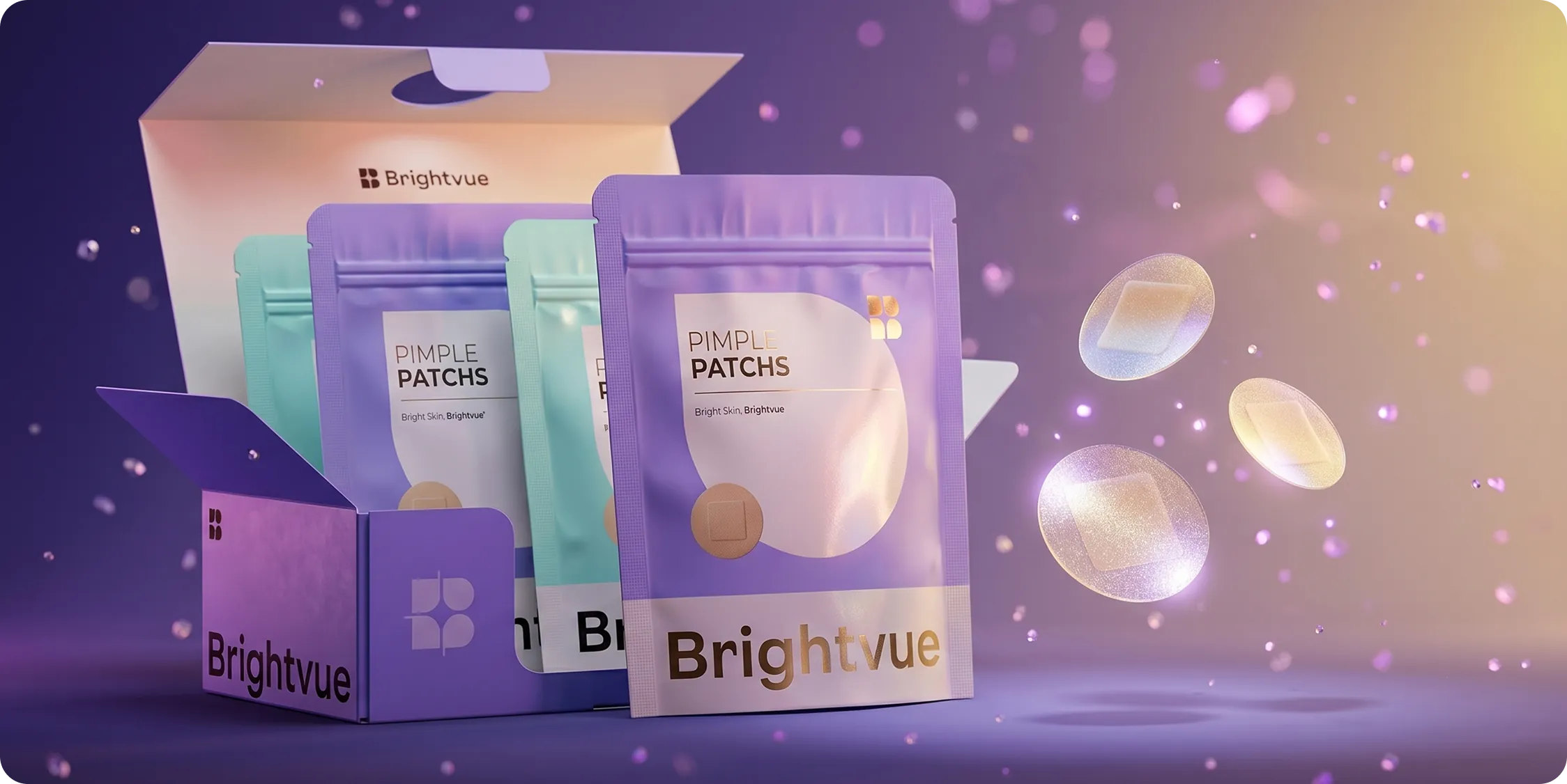 Full Brightvue product range on a gradient backdrop with light bubbles