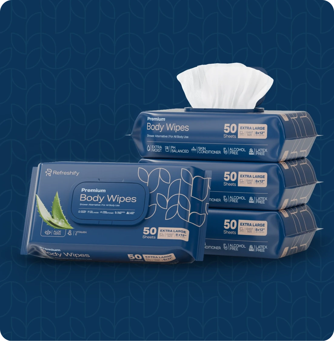 Stack of Refreshify Body Wipes packs